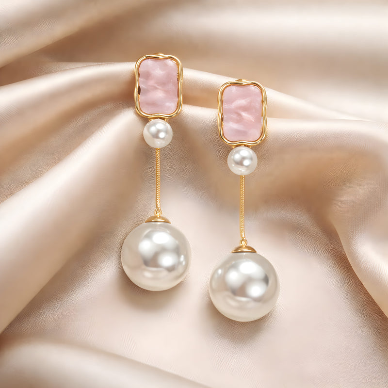 NNED017 ZYN Frame & Pearl Drop Earrings