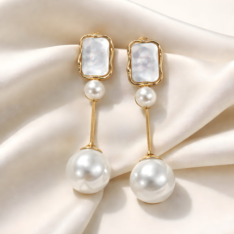 NNED017 ZYN Frame & Pearl Drop Earrings