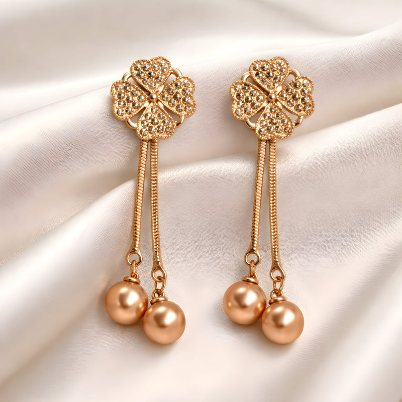 NNED022 ZYN Flower Tassel Pearl Drop Earrings