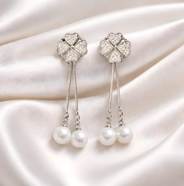 NNED022 ZYN Flower Tassel Pearl Drop Earrings