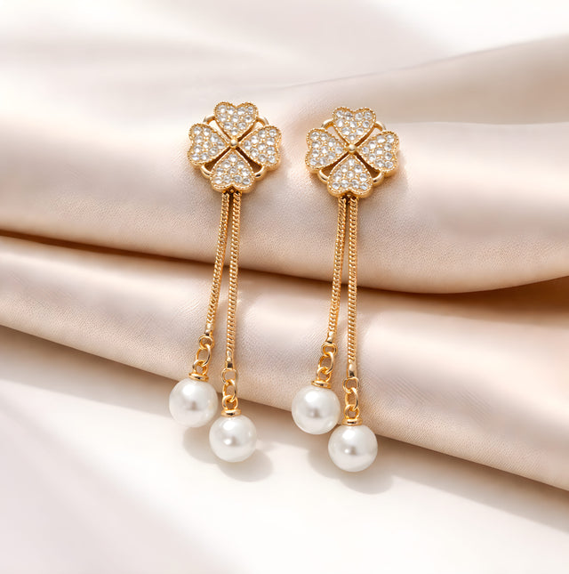 NNED022 ZYN Flower Tassel Pearl Drop Earrings