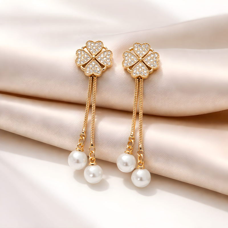 NNED022 ZYN Flower Tassel Pearl Drop Earrings