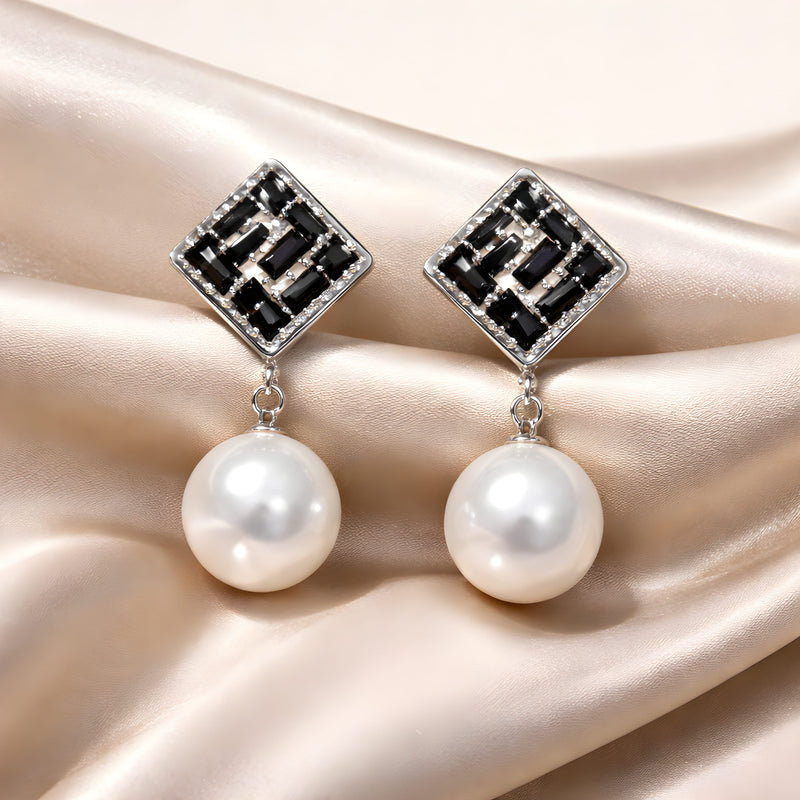 NNED023 ZYN Check & Pearl Drop Earrings