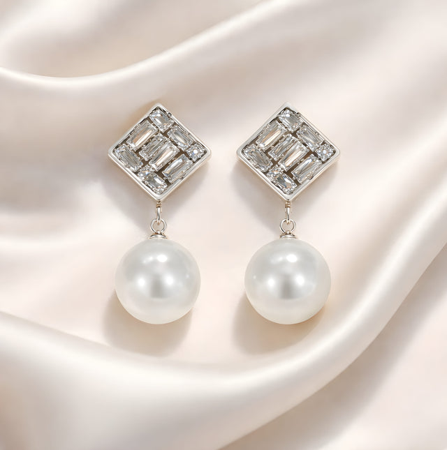NNED023 ZYN Check & Pearl Drop Earrings