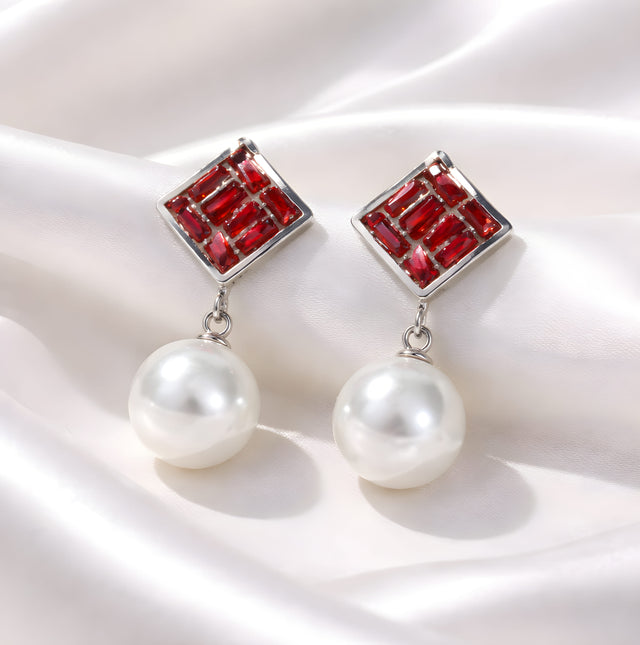 NNED023 ZYN Check & Pearl Drop Earrings