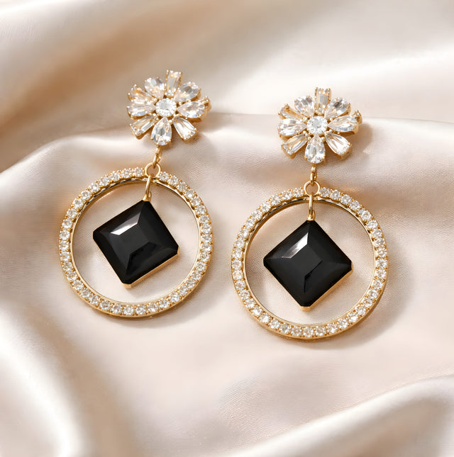 NNED025 ZYN Flower & Square Drop Earrings