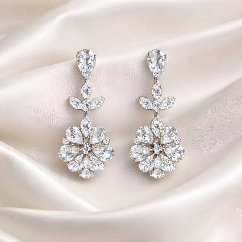 NNED027 ZYN Leaf & Flower Drop Earrings