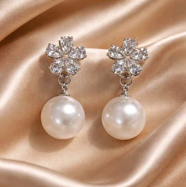 NNED049 ZYN Flower Pearl Drop Earrings