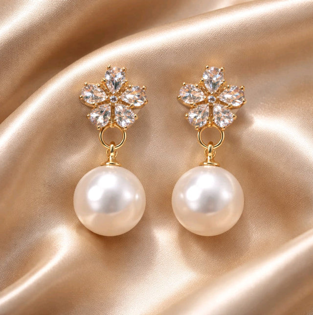 NNED049 ZYN Flower Pearl Drop Earrings