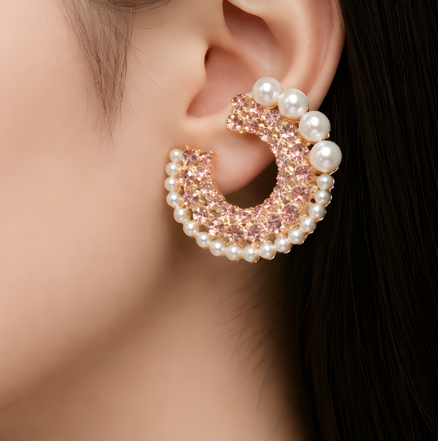NNET004 ZYN Layer Stones & Pearl Ear Tops