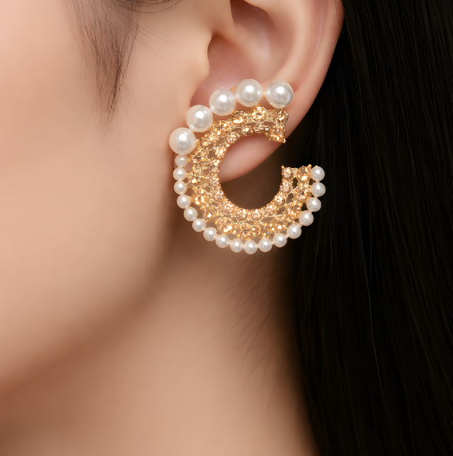 NNET004 ZYN Layer Stones & Pearl Ear Tops