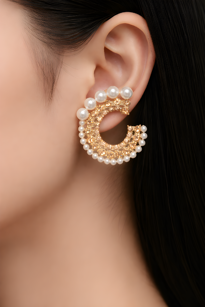NNET004 ZYN Layer Stones & Pearl Ear Tops