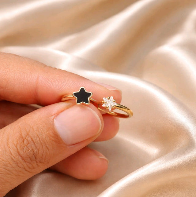 NNGR008 ZYN White/Black Star Adjustable Ring
