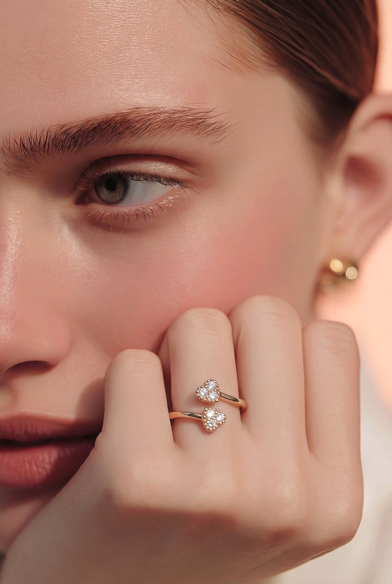 NNGR024 ZYN Double Heart Adjustable Ring