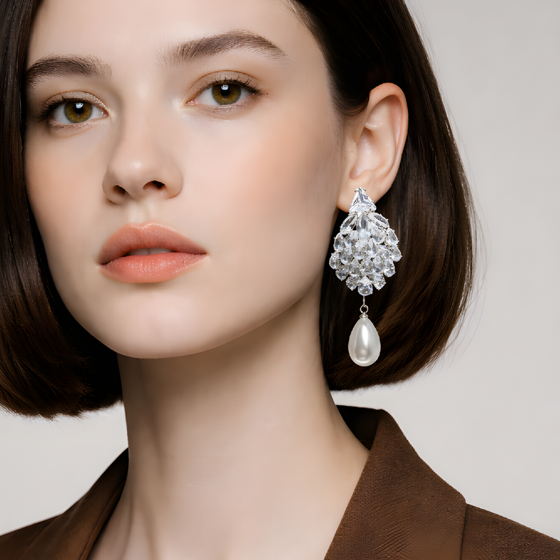 NNED001 ZYN Leaf Pearl Drop Earrings