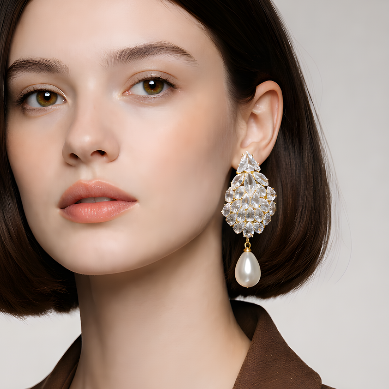 NNED001 ZYN Leaf Pearl Drop Earrings