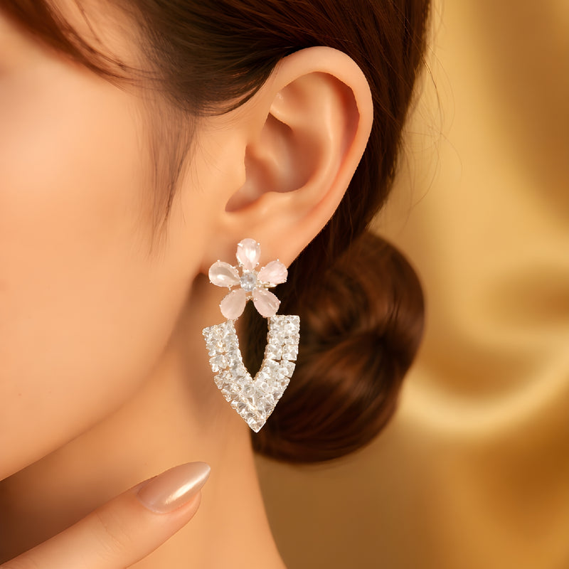 NNET001 ZYN V-Flower Ear Tops – Silver Plated